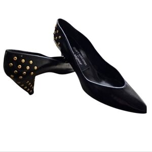 Stuart Weitzman Mr Seymour Vintage NWOB Studded Heel Pumps Black Leather 7.5